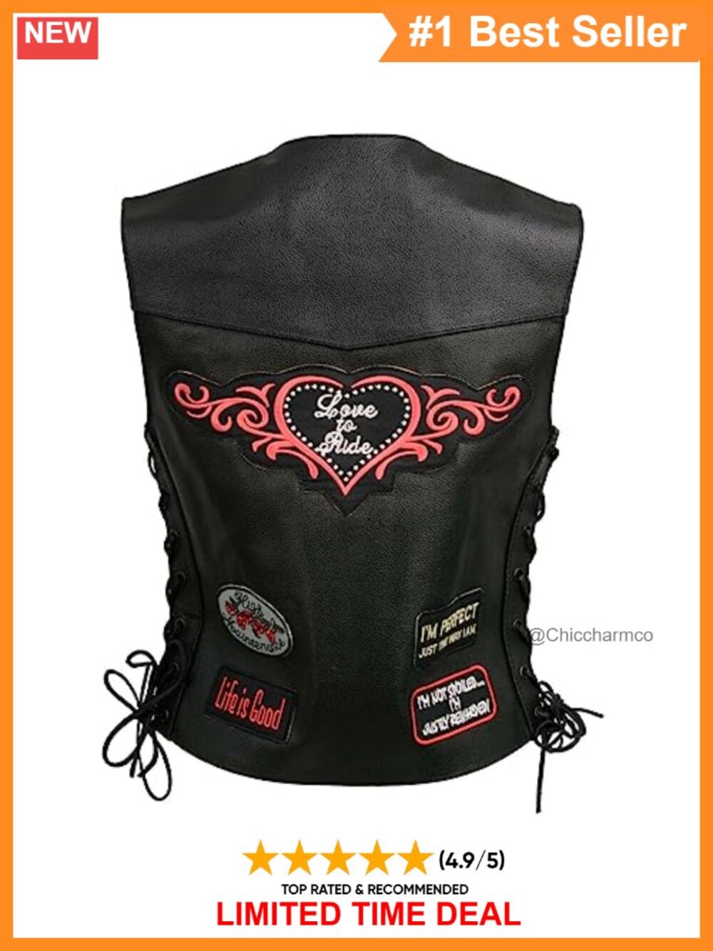 Real Leather Motorcycle Vest with Pre-Applied Embroidered Patches